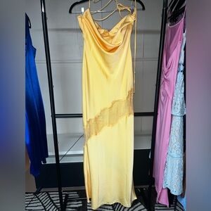 MESHKI YELLOW SATIN DRESS